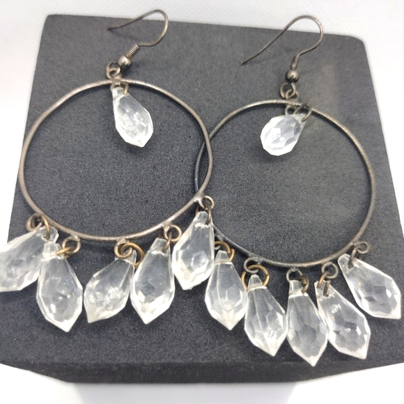 Fashion Hoop Dangle Clear Beaded Earrings - Picture 3 of 3